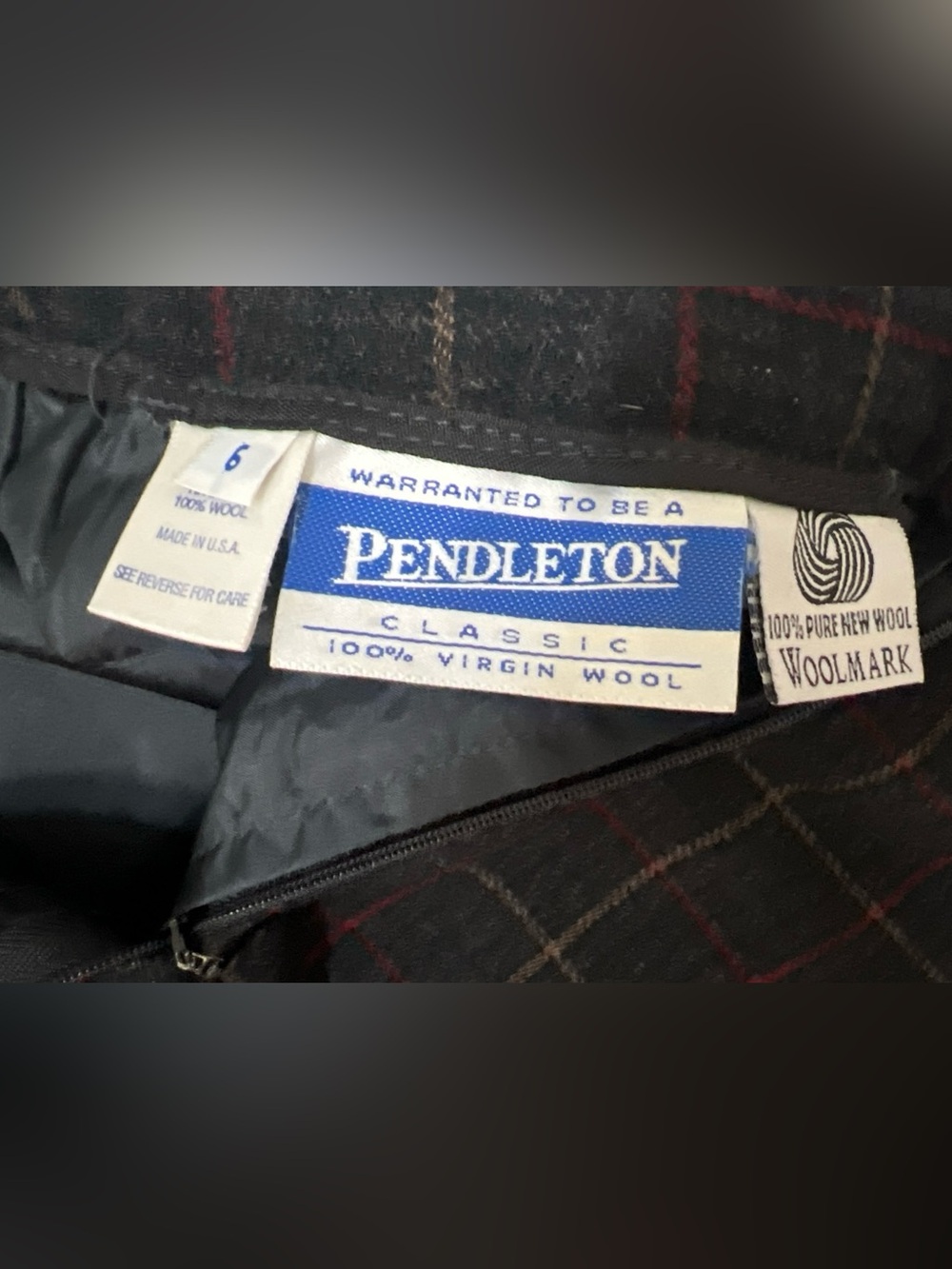 Pendleton 100% Wool Charcoal Gray Burgundy Plaid Midi Skirt Size 6 - Picture 6 of 11
